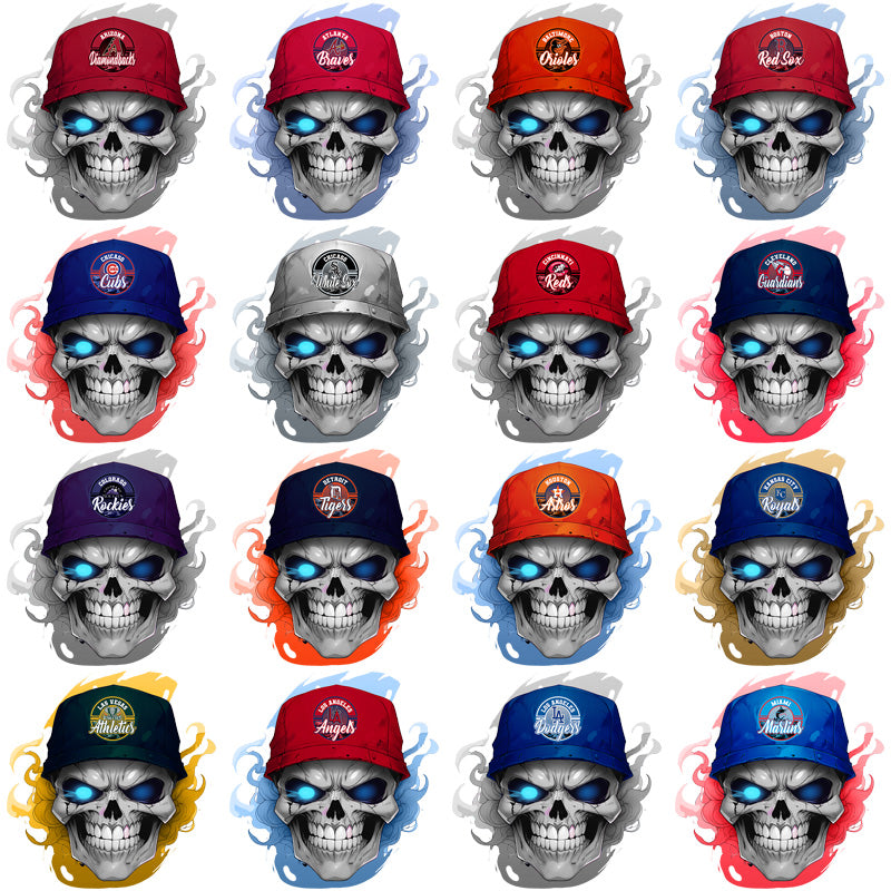30 MLB Team Smokin' Skull PNG Bundle: Baseball Graphics for Merch & Designs