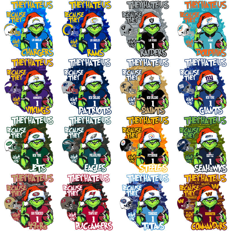32 NFL Team Grinch "Hate Us" PNG Bundle: Football Fan Designs