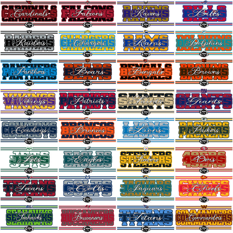 32 Football Team Logos: PNG Bundle of Names & Striped Designs