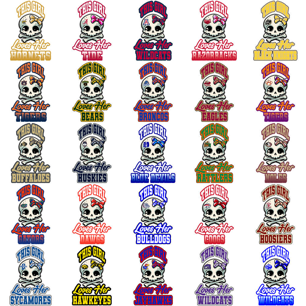 60 NCAA College Team Skull PNG Designs Bundle for Girls