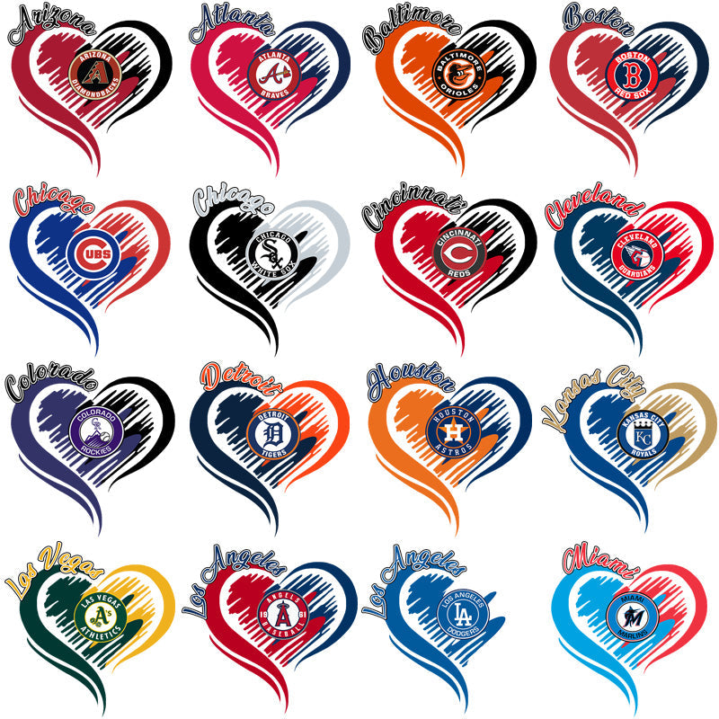 30 MLB Team Heart PNG Bundle: Baseball Team Logos & Designs