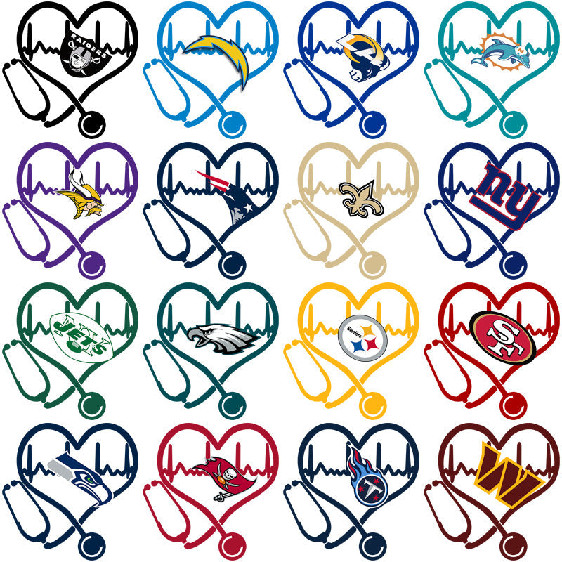 32 NFL Team Heartbeat PNG Bundle: Downloadable Football Designs