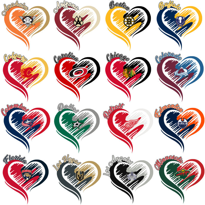 32 Ice Hockey Team Heart PNG Designs Bundle: Perfect for Fan Merch & Crafts