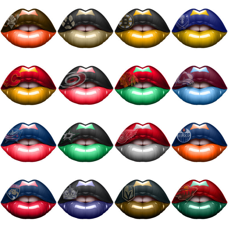 32 Ice Hockey Team Lip Designs PNG Bundle: Printable Stickers & More