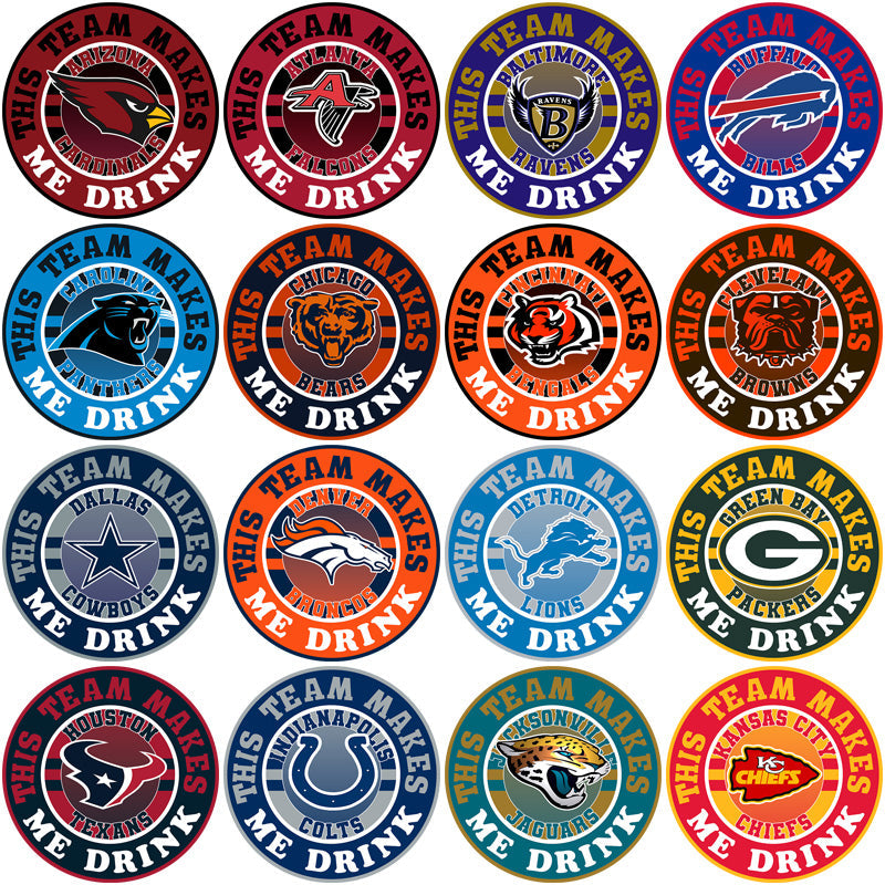 32 NFL Team Drinking Designs PNG Bundle: Instant Download