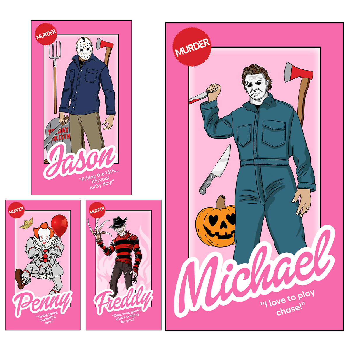 Halloween Slasher Pink Doll Box PNG Bundle: Printable Designs