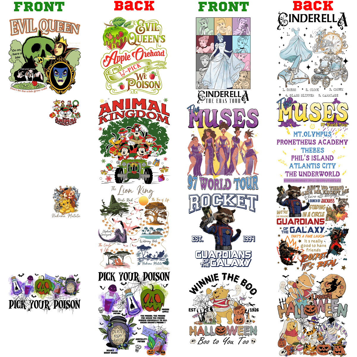 40 PNG Pop Culture Designs: Front & Back, Mixed Styles Bundle