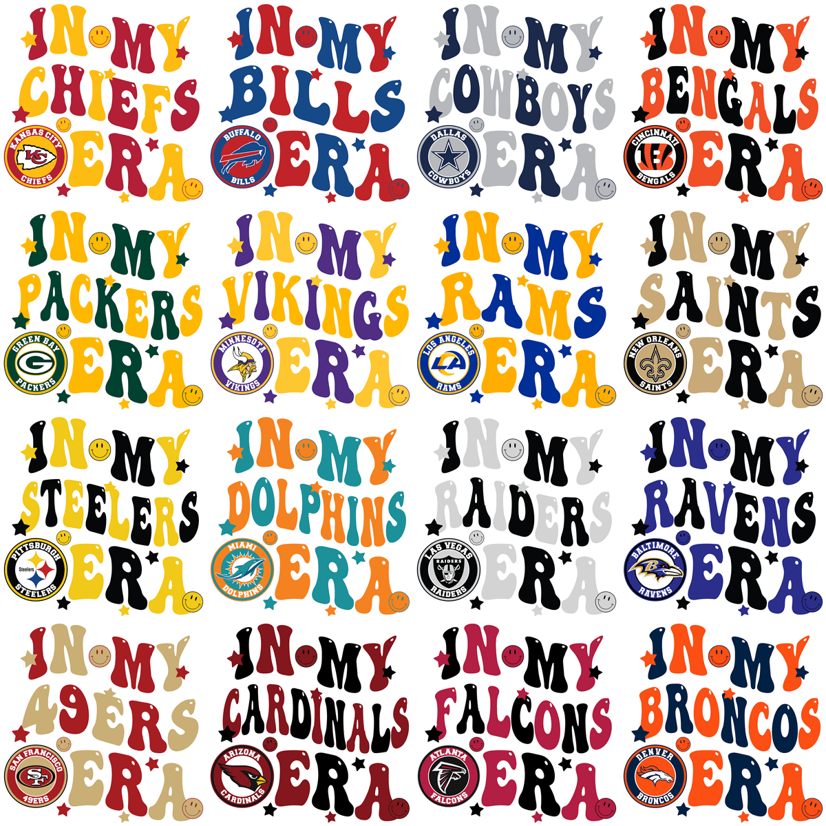 32 Premium Football Team Era Designs: PNG Bundle for Instant Download