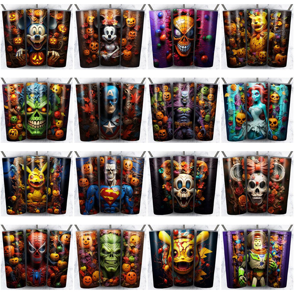 99 Spooky Cartoon Tumbler Wraps: Horror-Themed JPG Bundle for Designers
