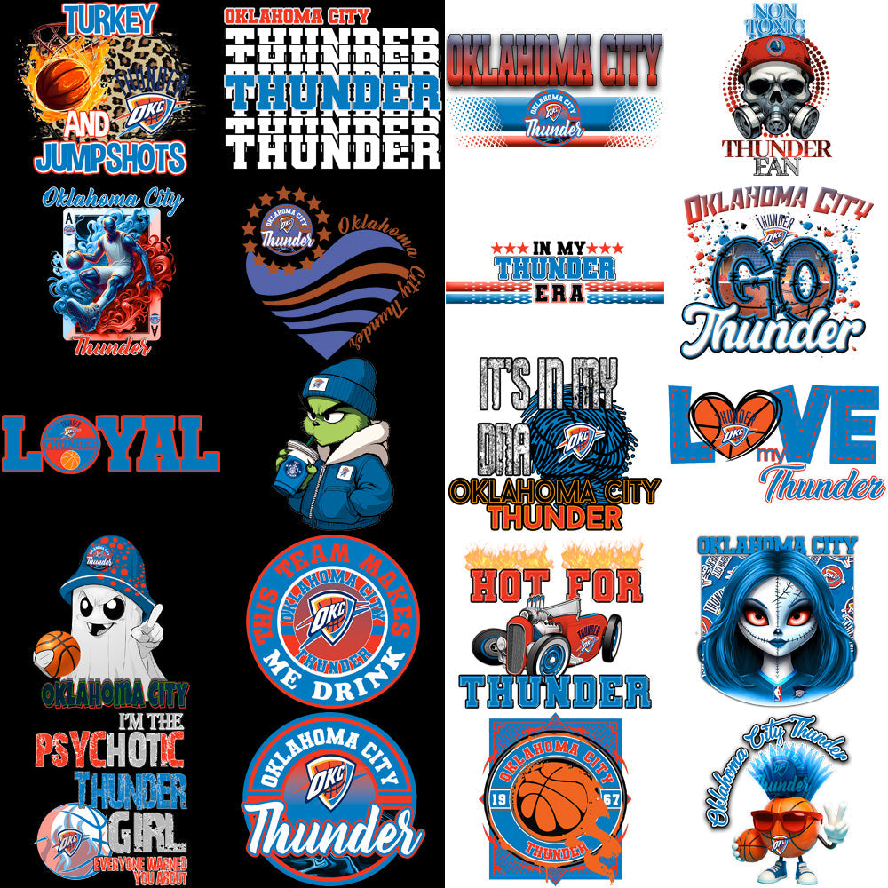 Oklahoma City Thunder PNG Basketball Designs Bundle: 48 High-Quality Images