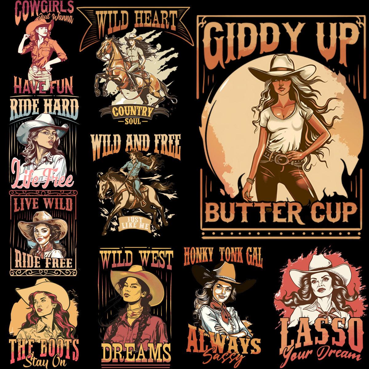 Western Cowgirl PNG Bundle: 9 Designs for Crafts & Projects