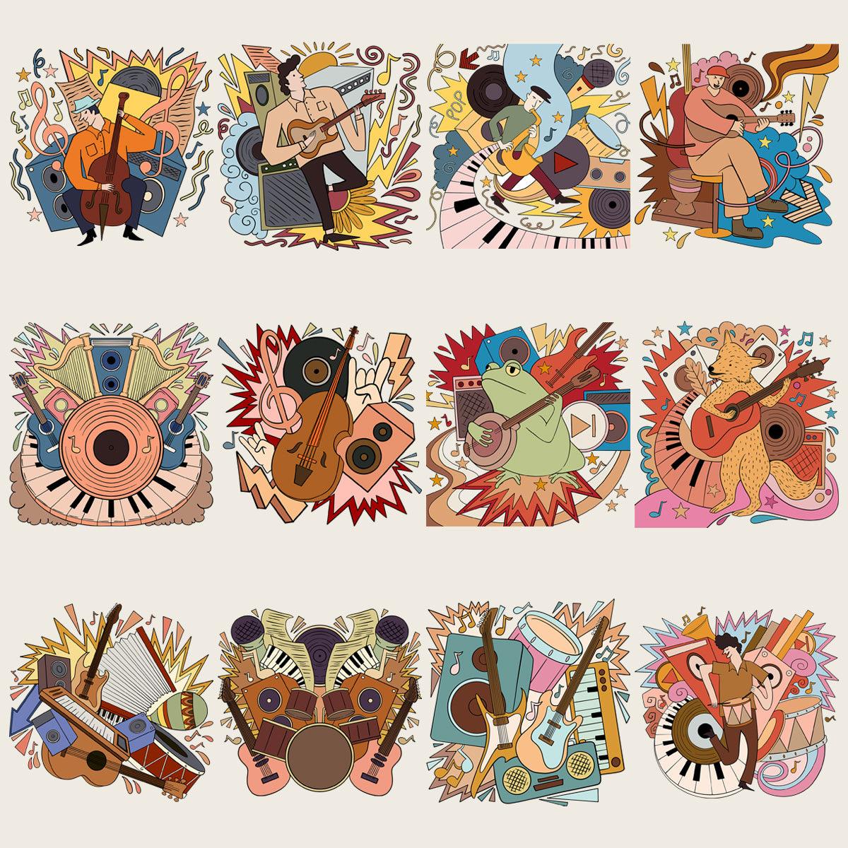 90s Retro Music Doodle PNG Bundle: 15 Unique Designs