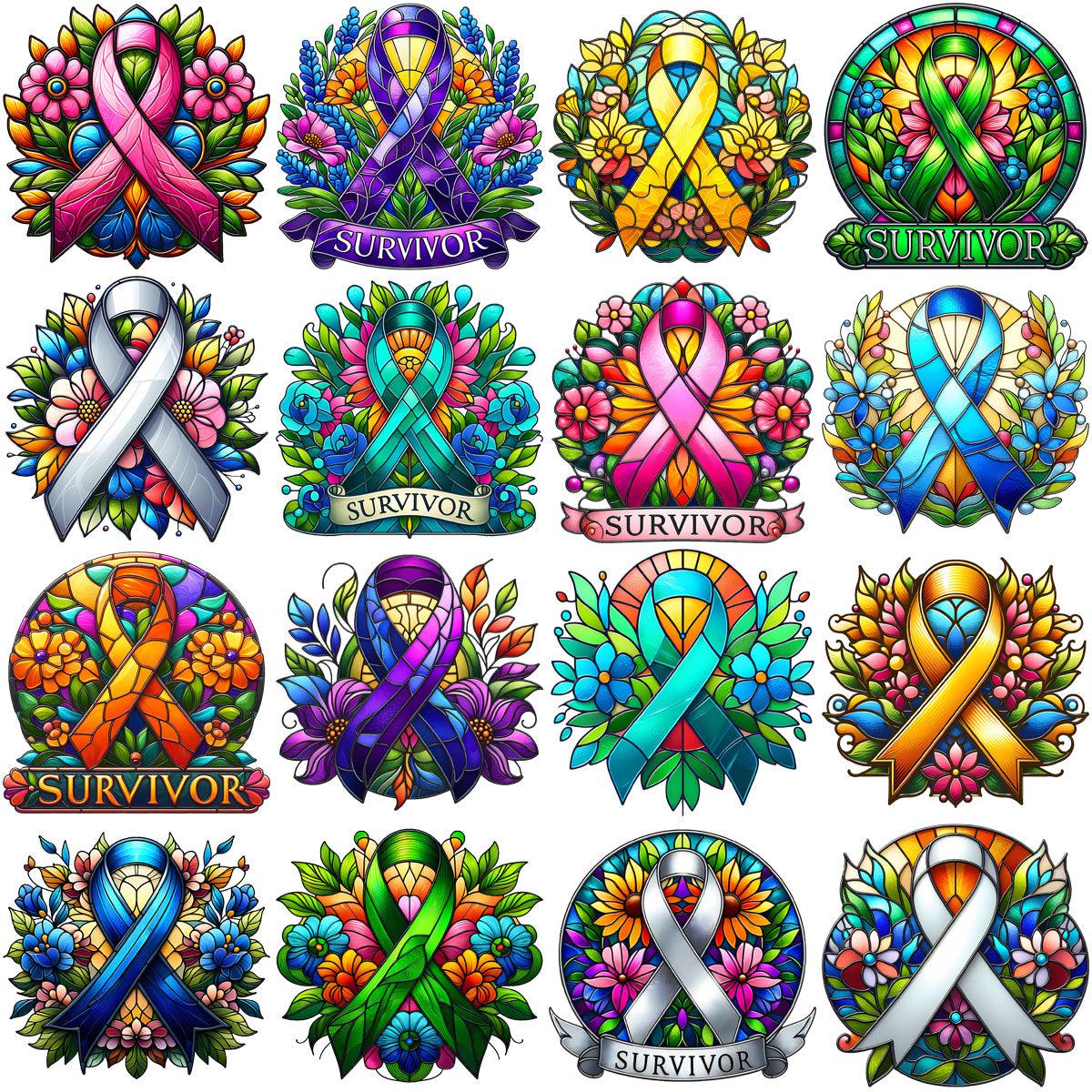 30 Cancer Survivor Ribbon PNG Designs: Awareness Bundle for Your Projects