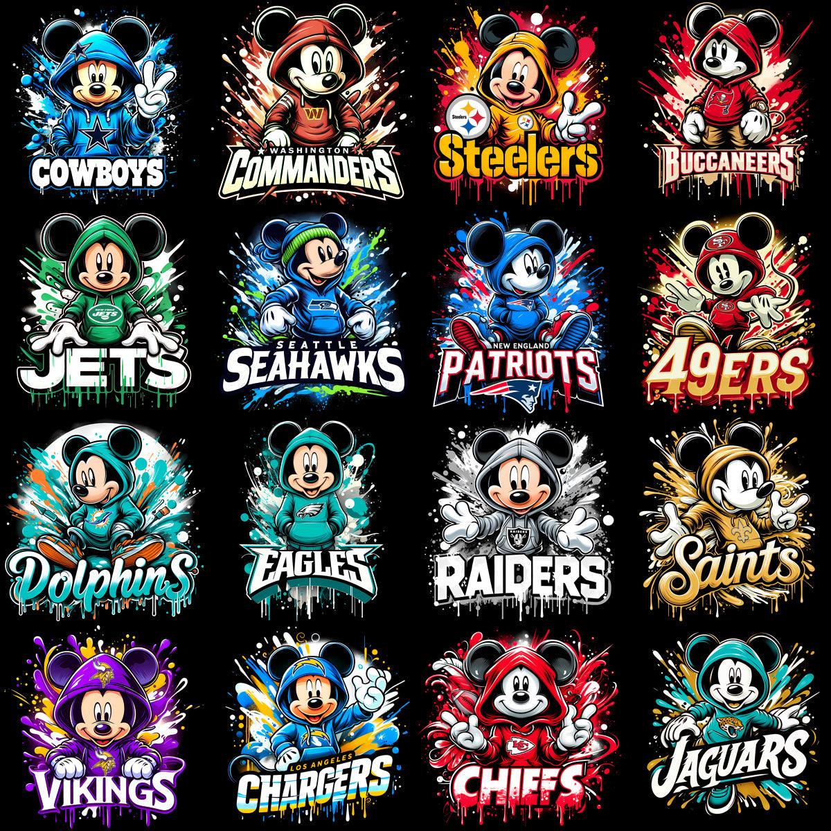 32 Cartoon Mickey Mouse Football Team Logos: PNG Bundle for Design Projects