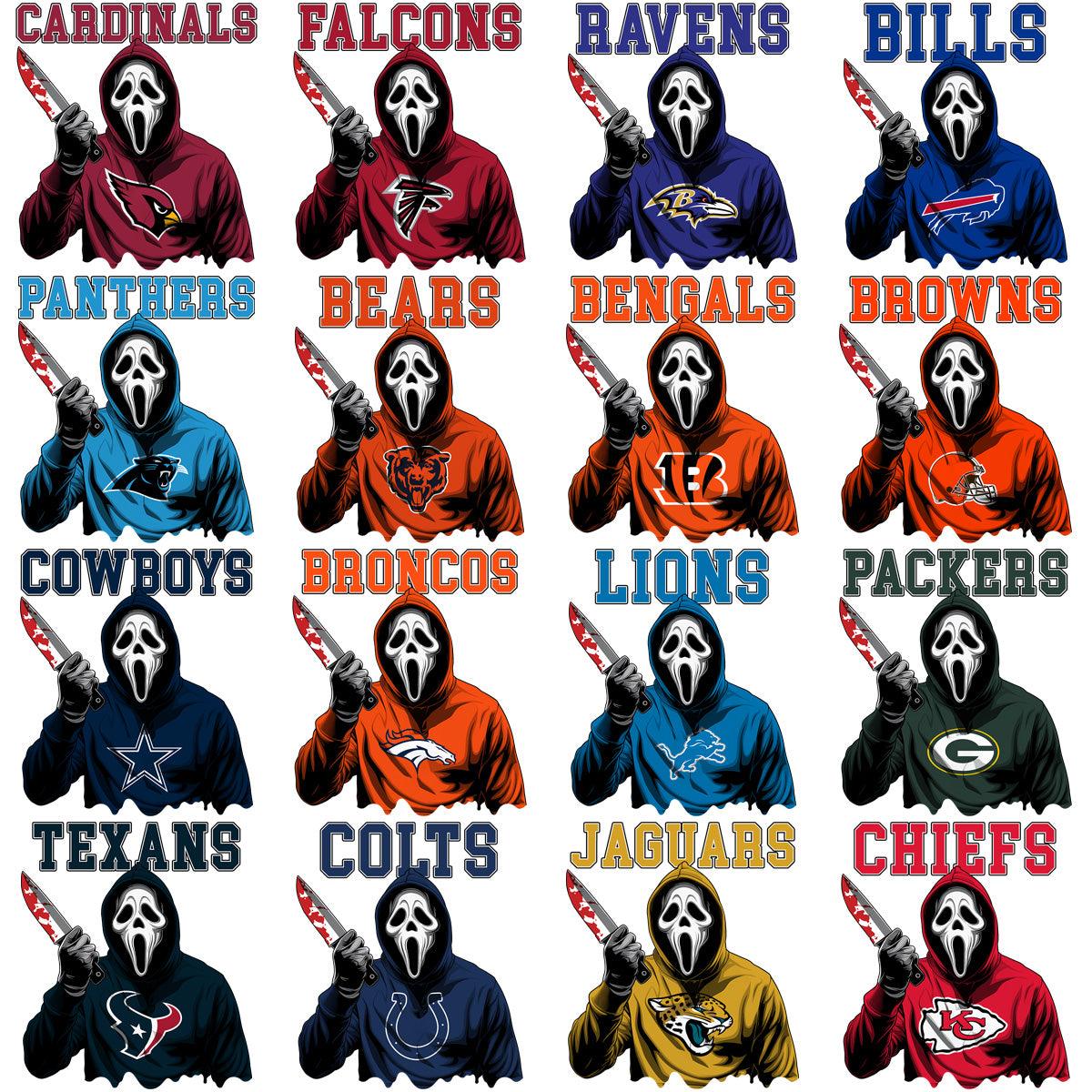 32 Spooky Ghostface Football PNG Designs: Movie-Themed Graphics Bundle