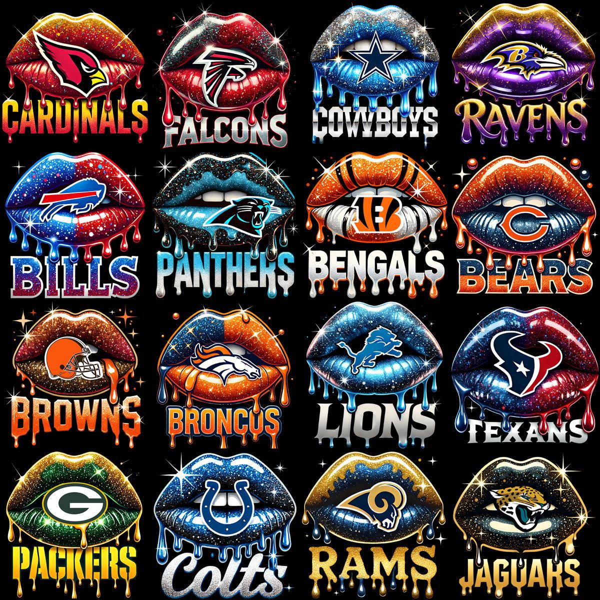 32 NFL Team Logos: Dripping Lips PNG Bundle for Football Fans