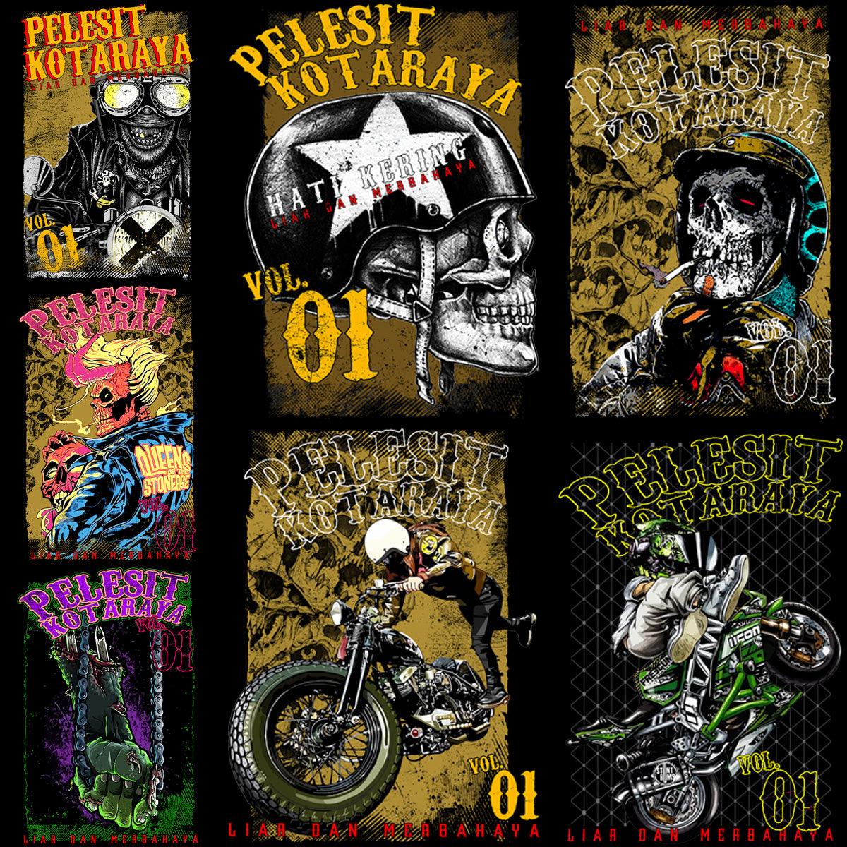 7 Peleșit Kotaraya Biker PNG & PSD Design Bundle