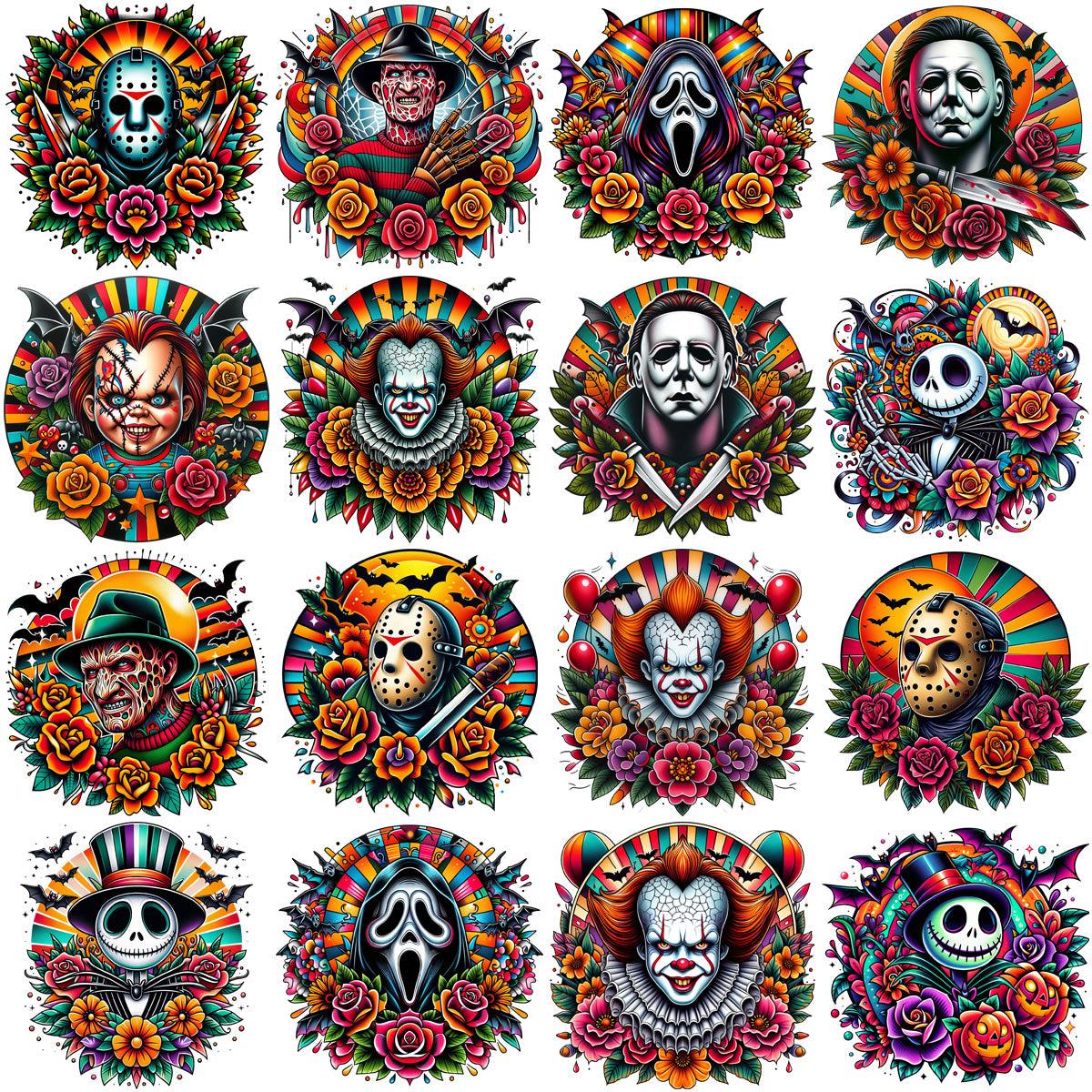 Halloween Horror Movie Slasher Tattoo Designs PNG Bundle