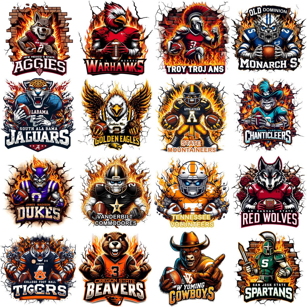 130 NCAA College Football Mascot Fire PNG Designs Bundle
