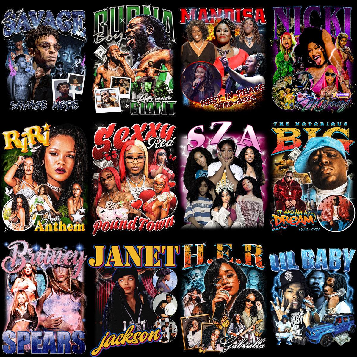 24 Music Star PNG Bootleg Designs Bundle: High-Quality Download