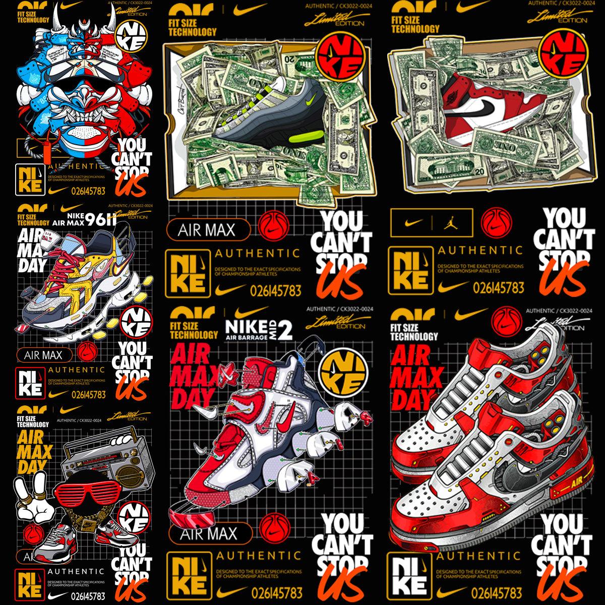 Streetwear Swoosh Shoe Designs Bundle: 7 PNG & PSD Files
