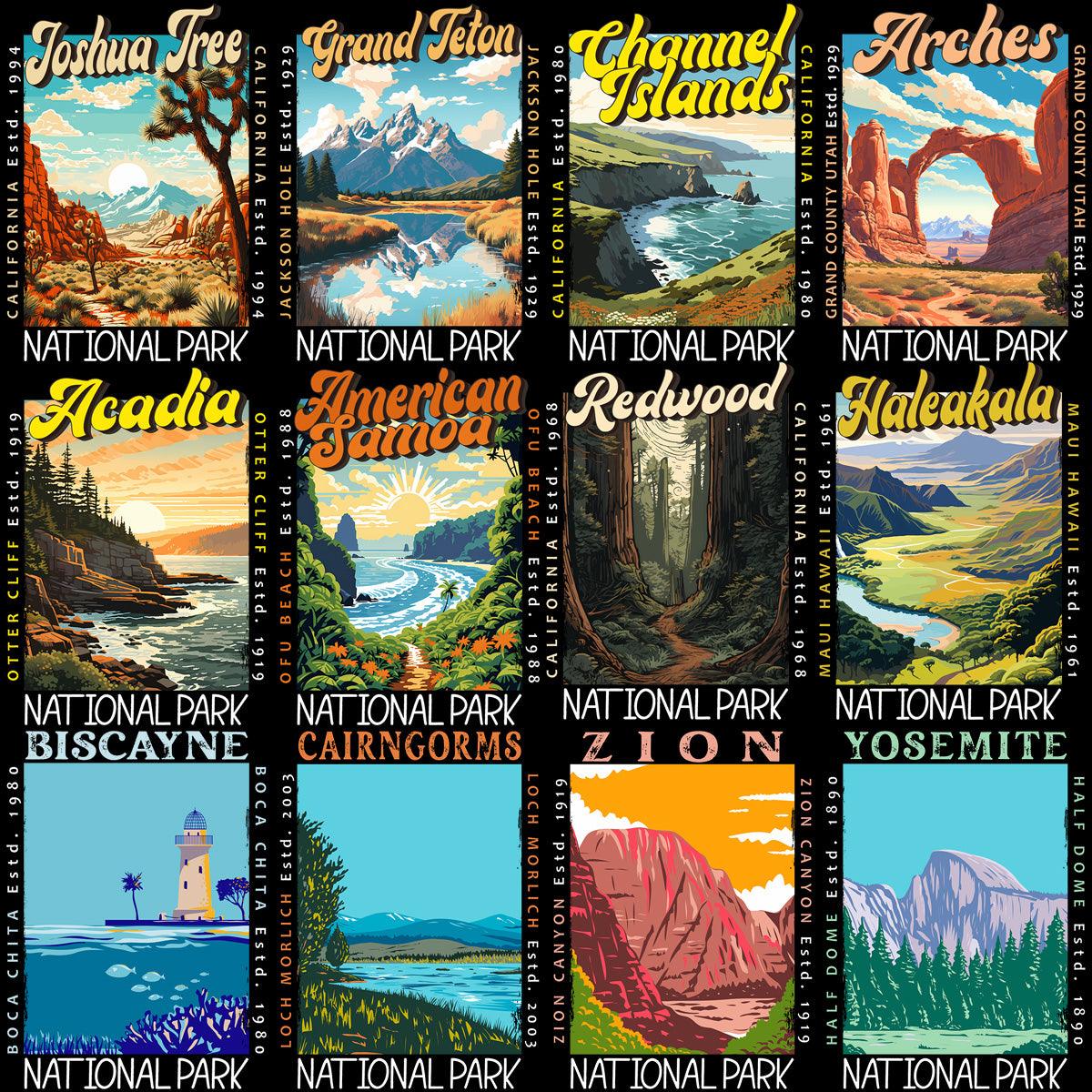 99 USA National Parks Streetwear Designs PNG Bundle: High-Res Graphics for Apparel