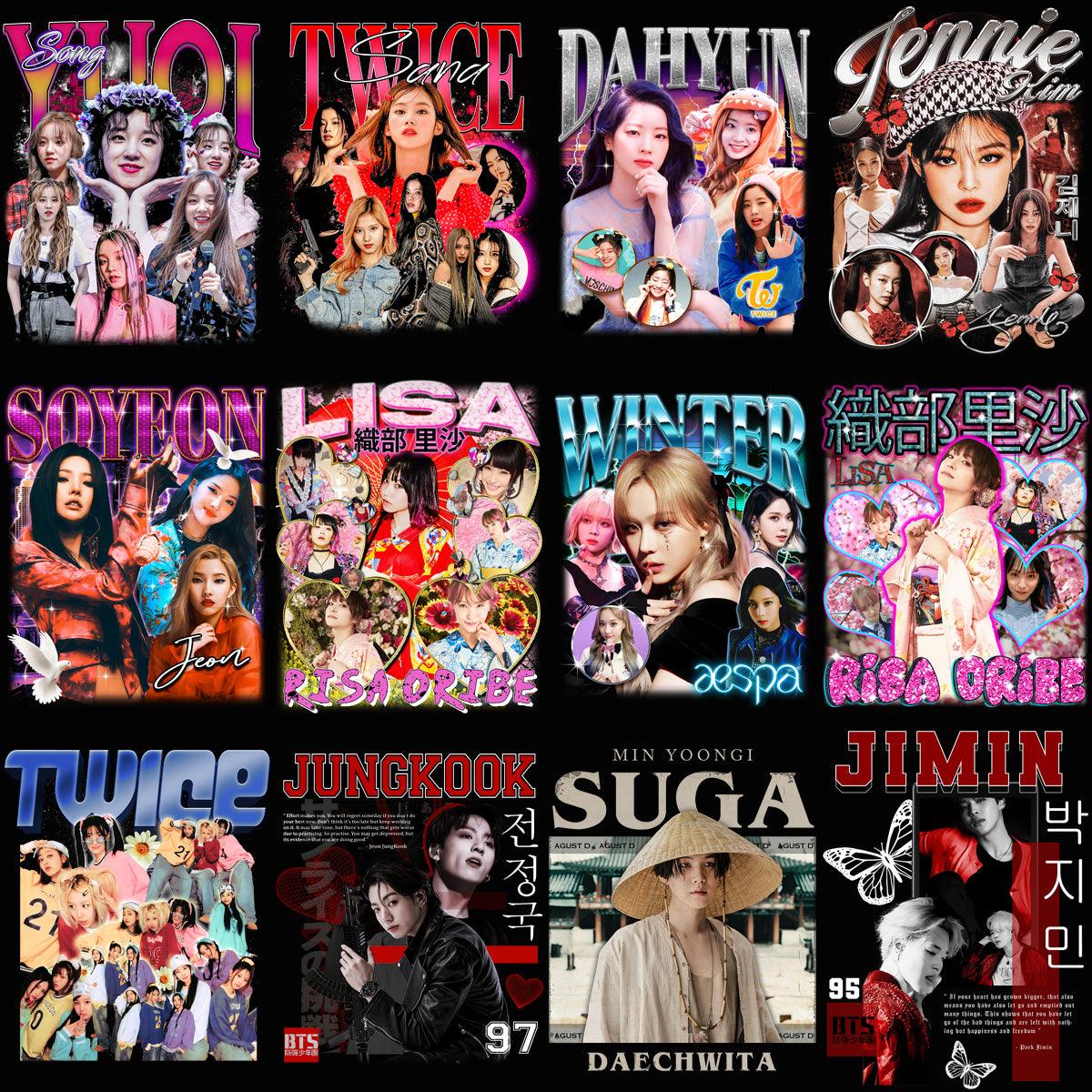 30K KPOP Streetwear Bootleg PNG Designs Bundle: Music Merch Templates