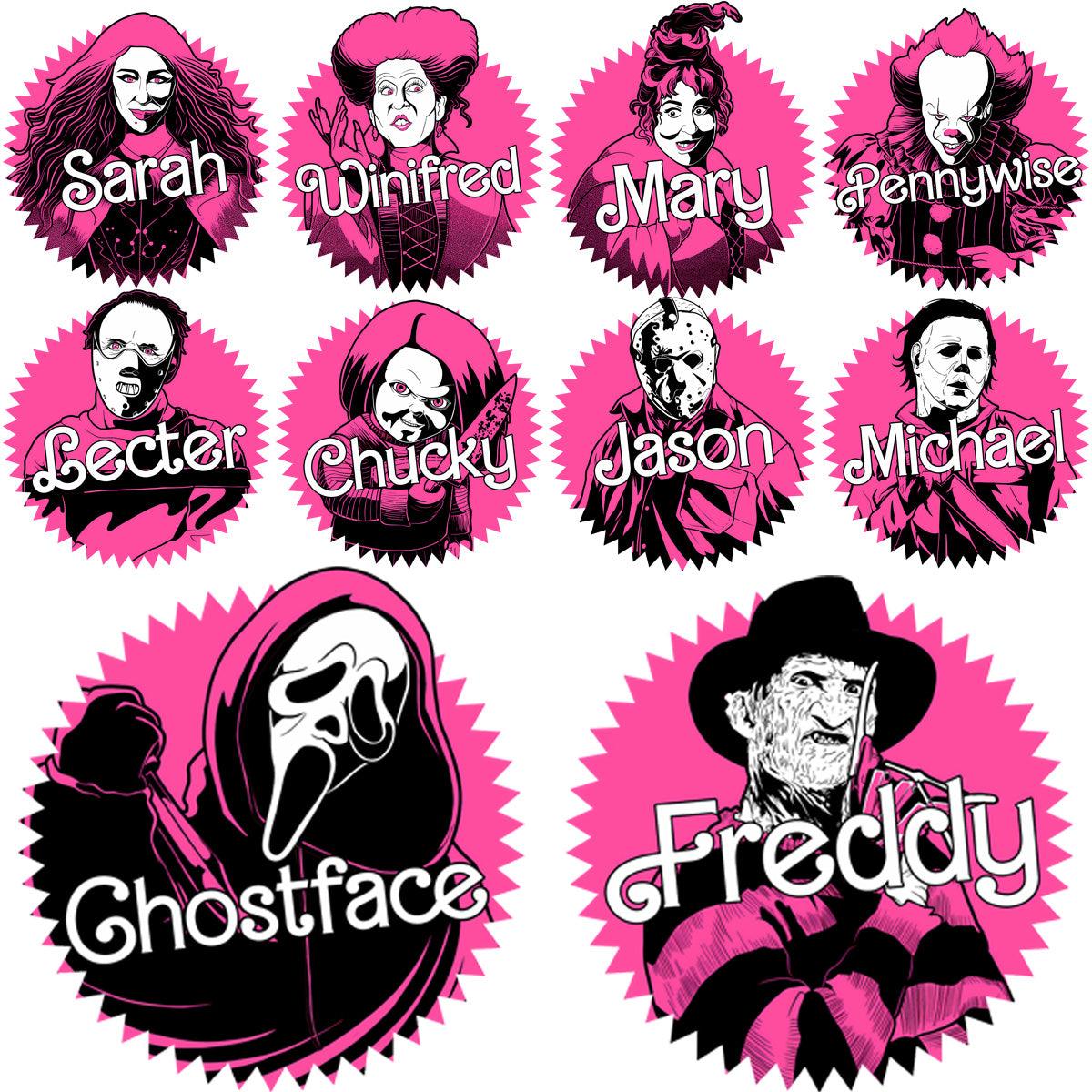 Pink Horror Movie Halloween PNG Bundle: 10 Spooky Designs