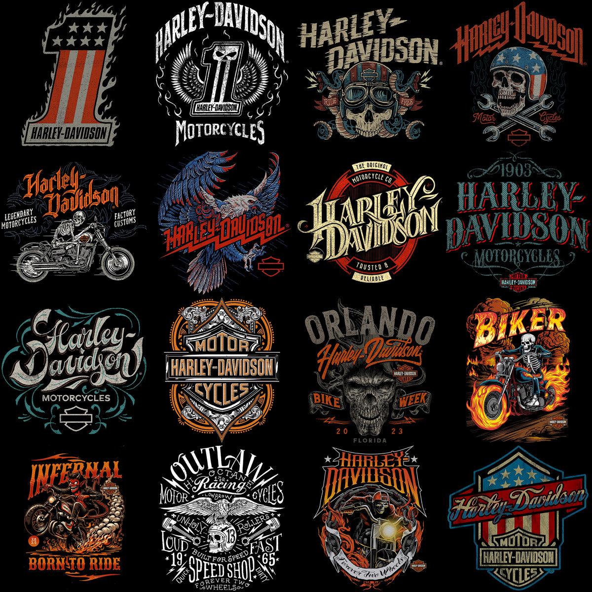 30 Harley-Davidson Halftone Motorcycle Designs: PNG & PSD Bundle