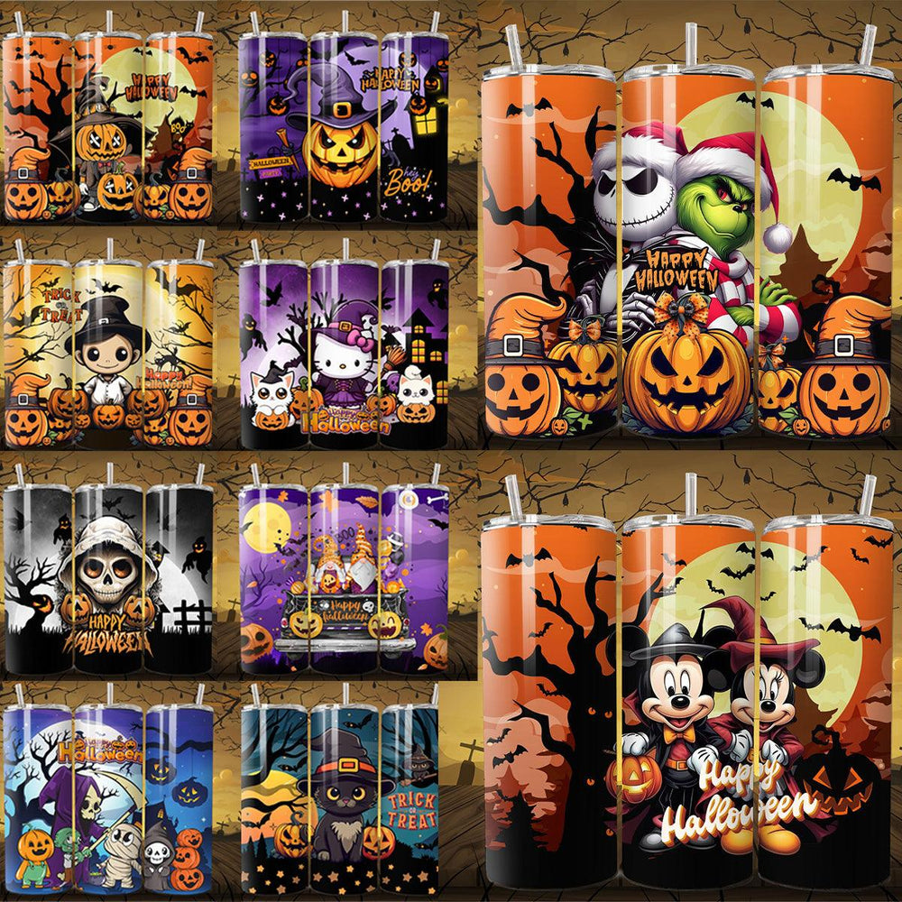 10 Cute Halloween Cartoon Tumbler Wraps - JPG Bundle
