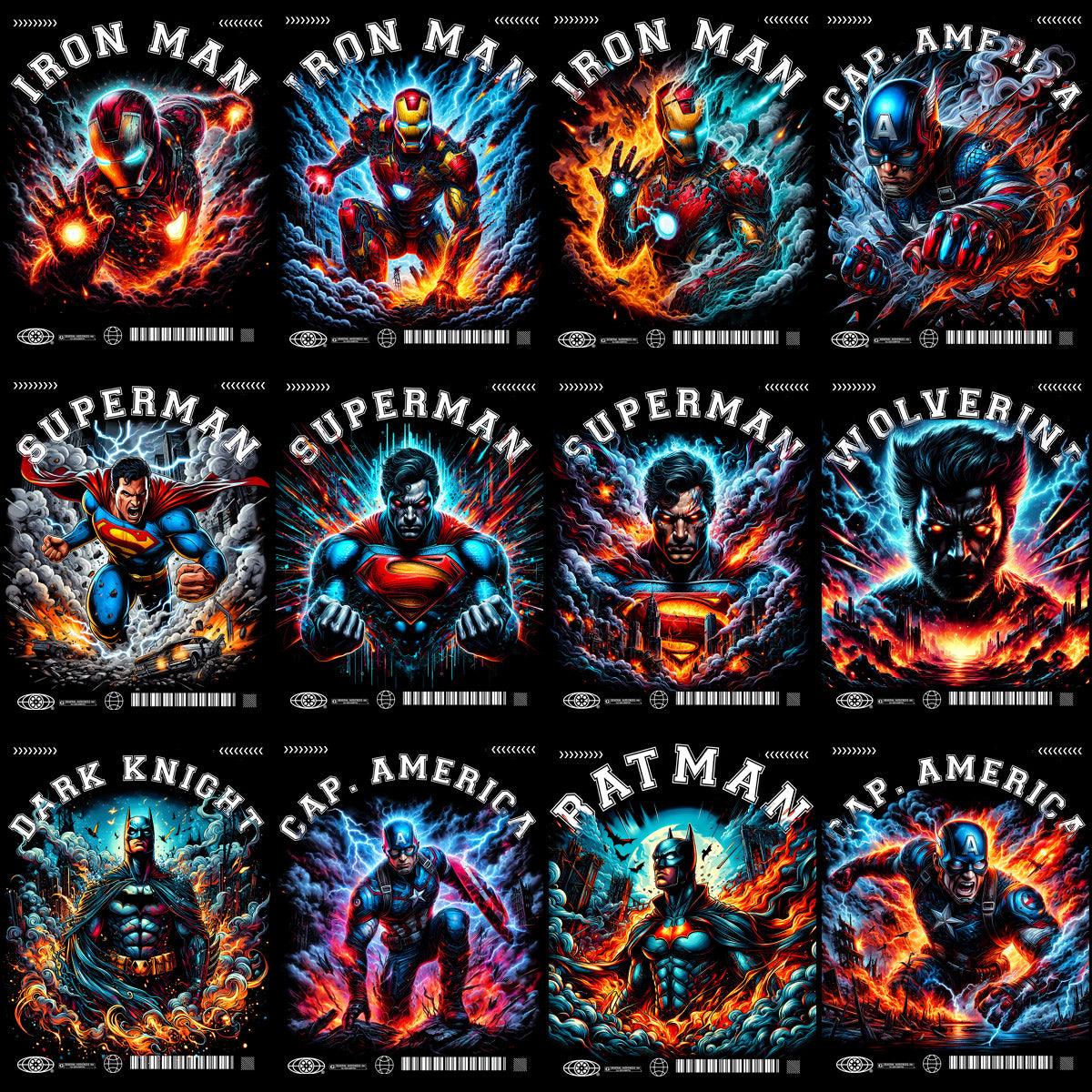 30 Halftone Superhero Comic Streetwear Designs PNG Bundle