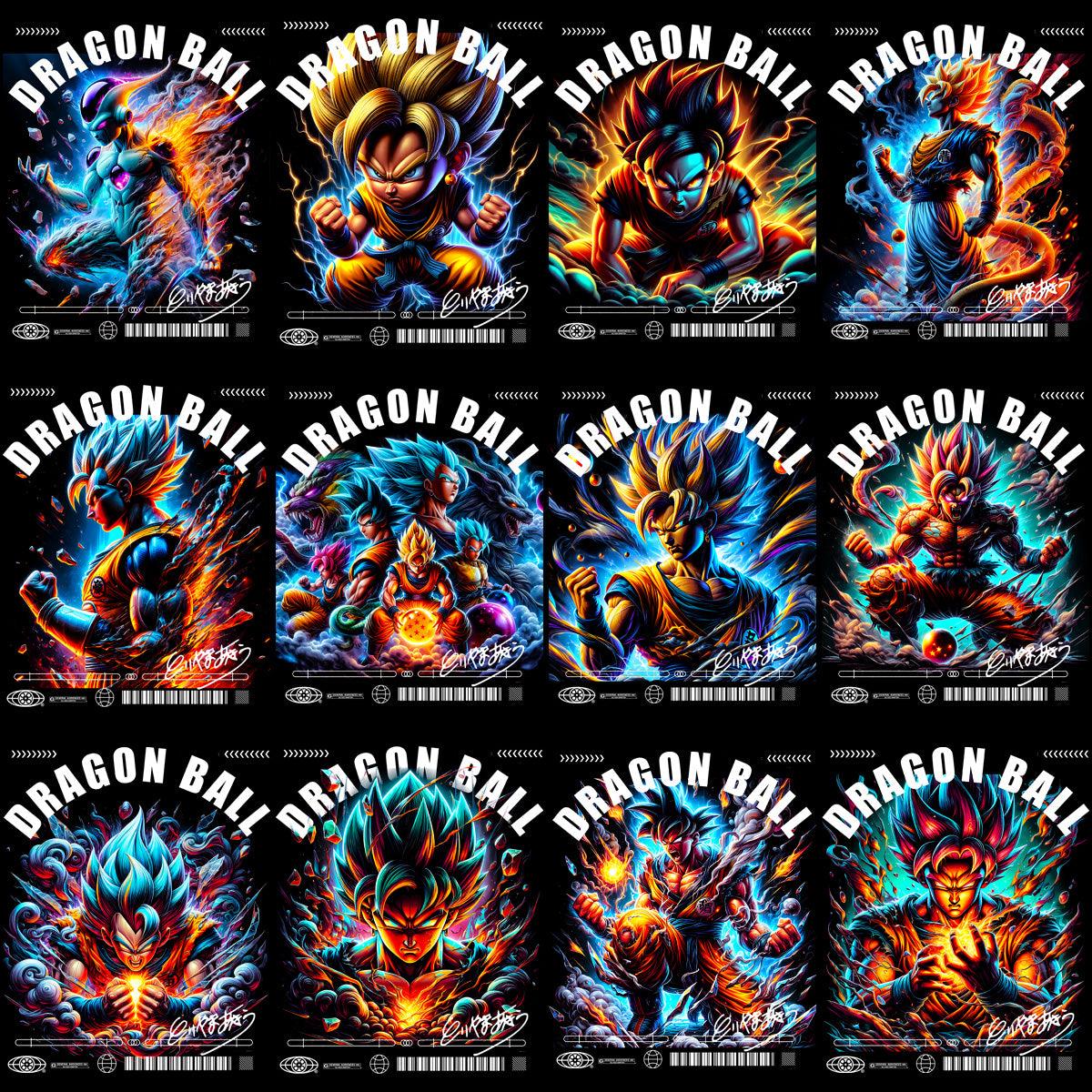 Dragon Ball Z Streetwear Halftone PNG & PSD Bundle: 29 Anime Designs