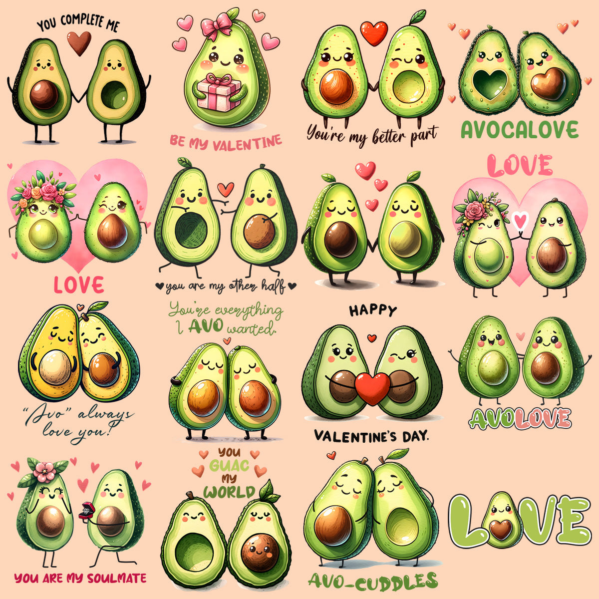 19 Romantic Avocado Valentine's Day PNG Designs Bundle