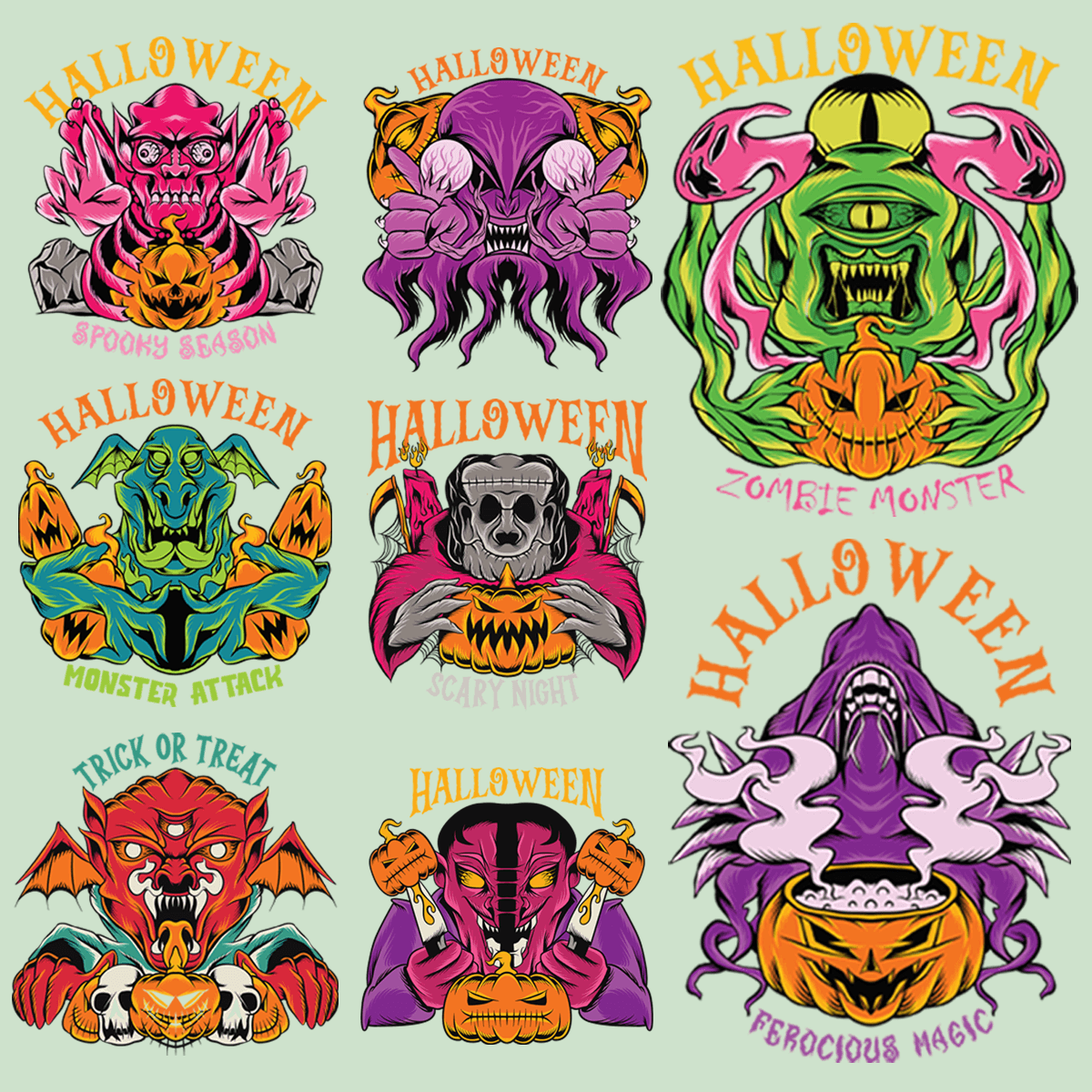 7 Spooky Halloween Monster PNG Designs Bundle - Perfect for Your Projects