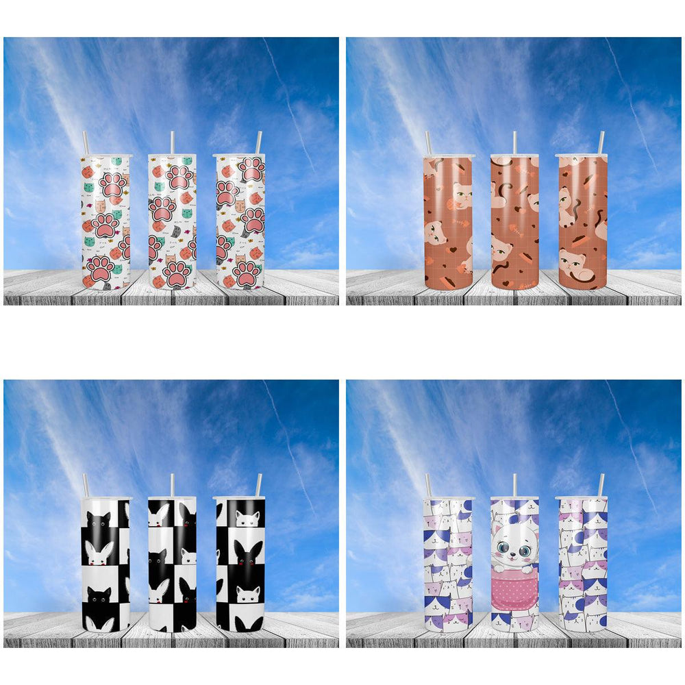 Cute Cat Tumbler Wraps SVG Bundle: 6 Designs for Sublimation

