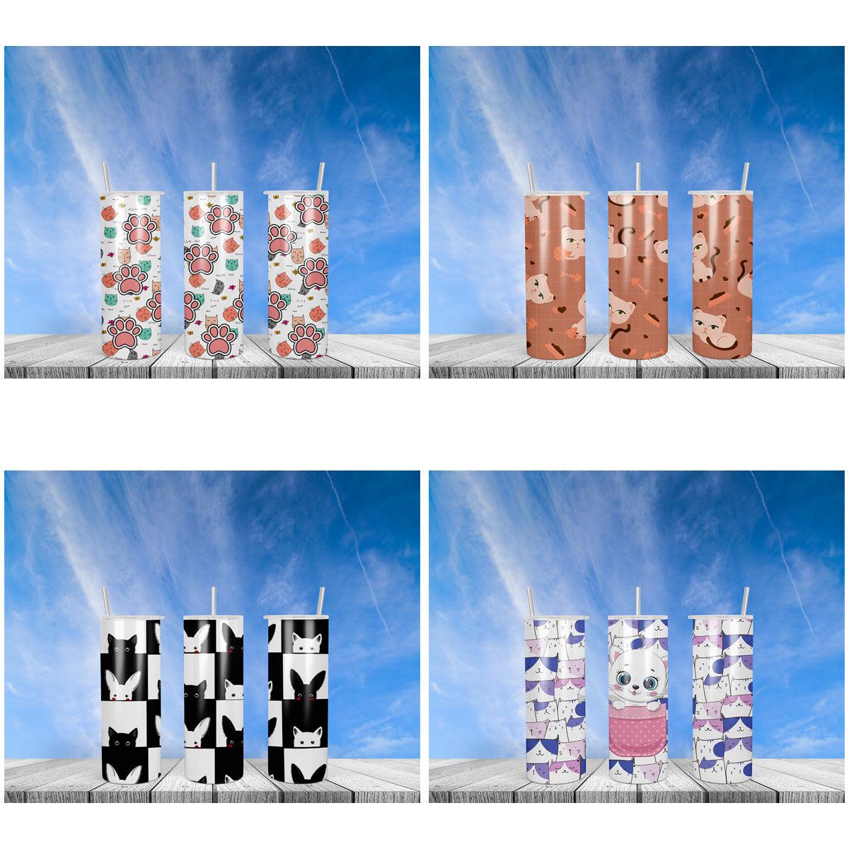 Cute Cat Tumbler Wraps SVG Bundle: 6 Designs for Sublimation
