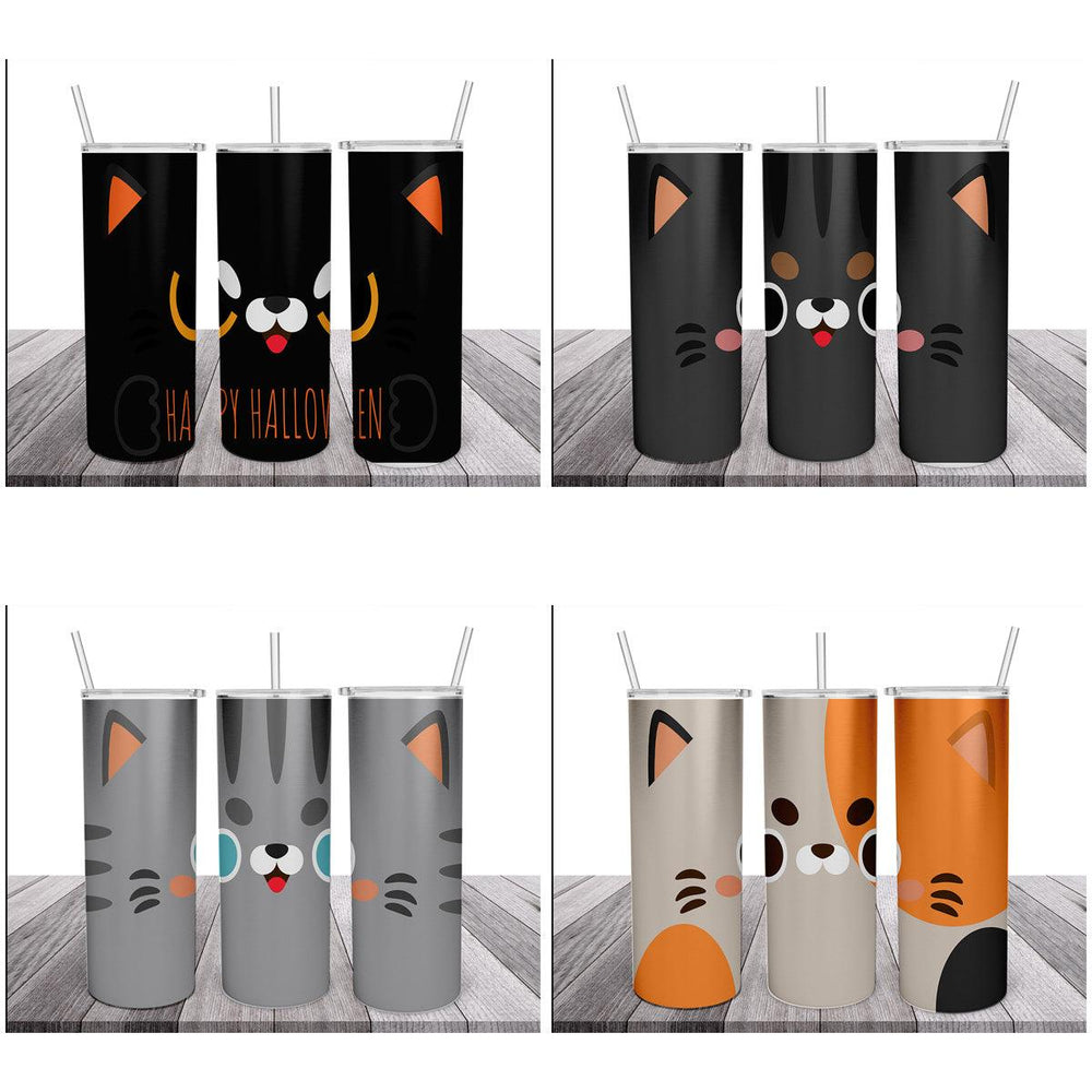 6 Cute Cat Face Tumbler Wrap Designs: JPG Bundle for Sublimation
