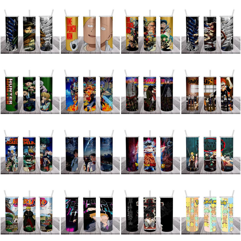 Anime Manga Tumbler Wraps Bundle: 16 JPG Designs for Sublimation
