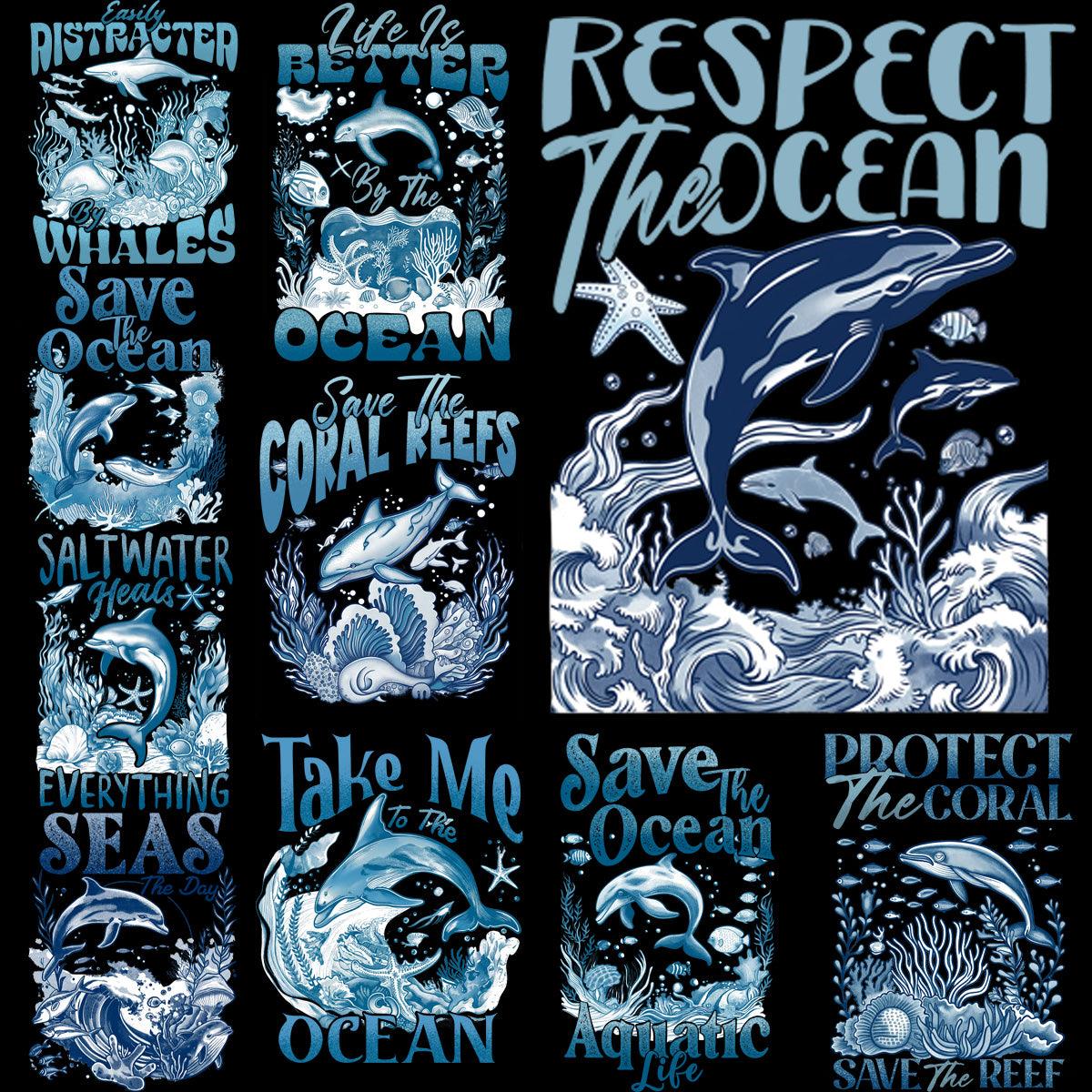 Ocean Life Lovers: 9 PNG Designs Bundle