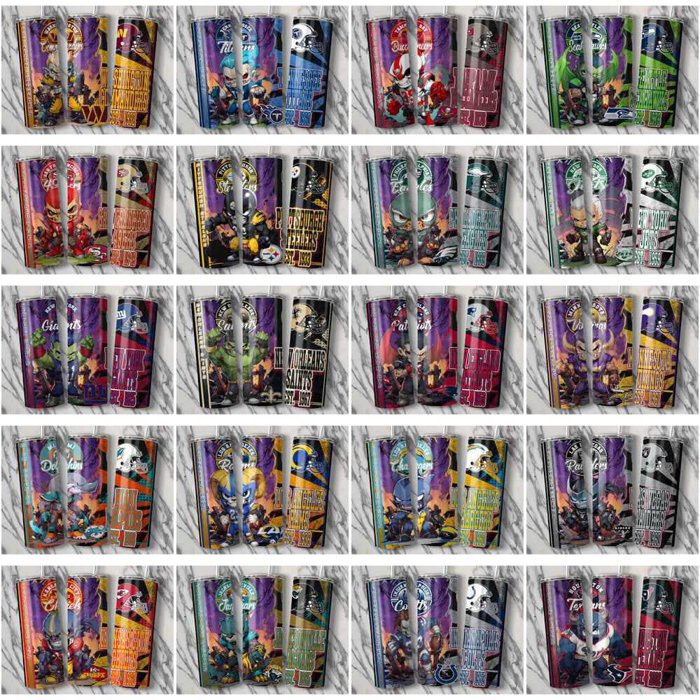 32 NFL Team Mascot Tumbler Wraps: JPG Bundle for Sublimation