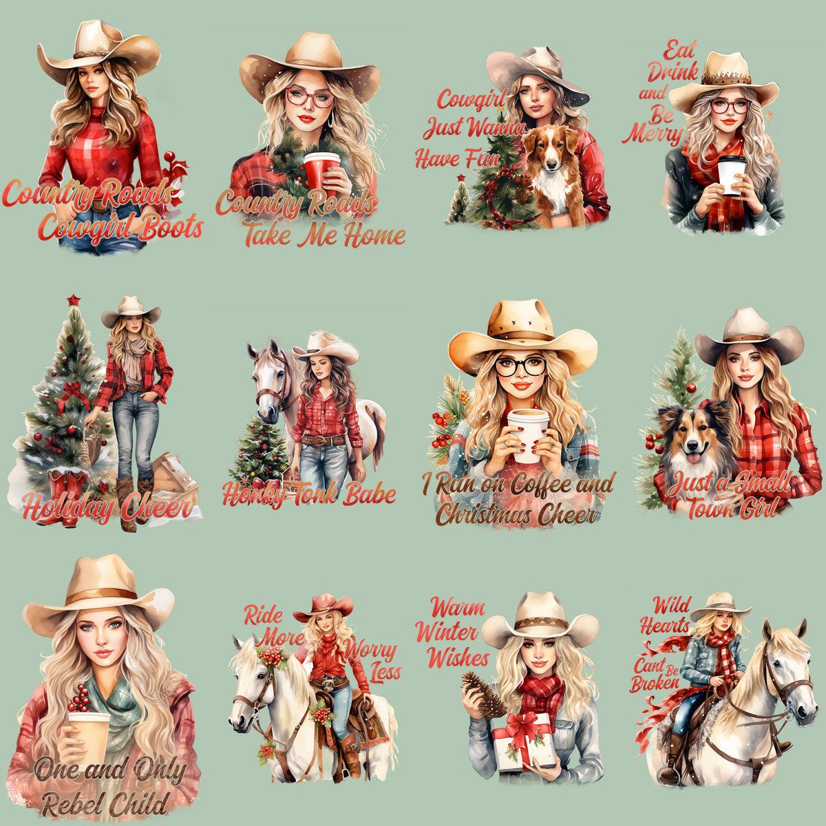 Christmas Cowgirl PNG Bundle: 11 Festive Designs for Crafts & More