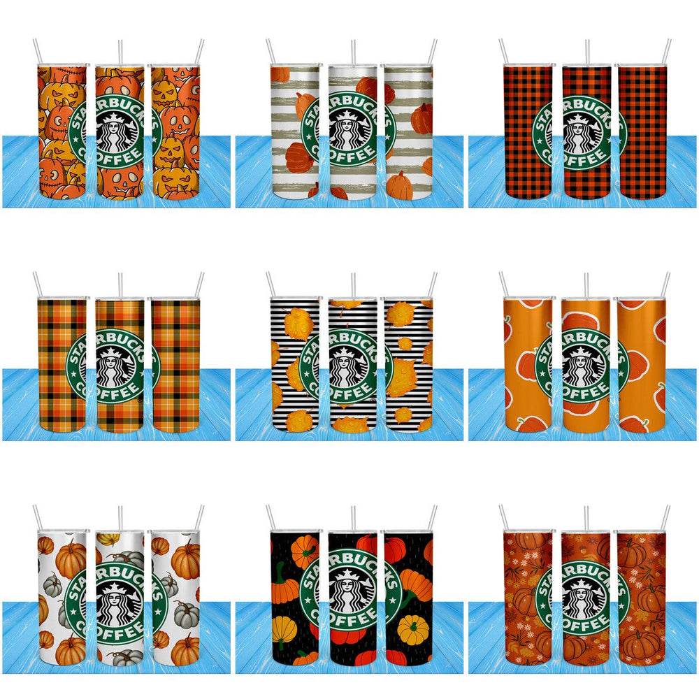 11 Autumn Starbucks Tumbler Wrap Designs: Fall JPG Bundle
