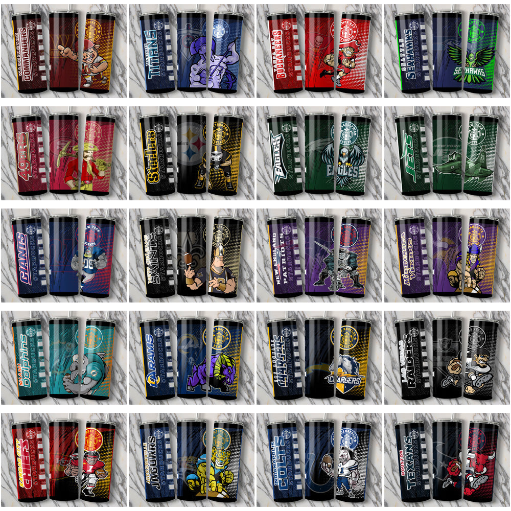 Starbucks Tumbler Wraps: 33 Football Team Designs - JPG Bundle
