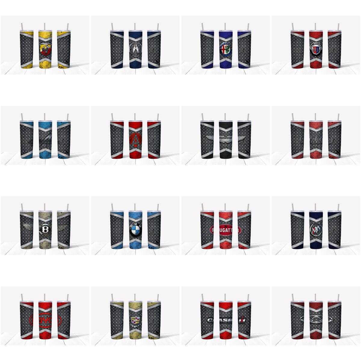 121 Grunge Car Brand Tumbler Wraps: JPG Bundle for Sublimation
