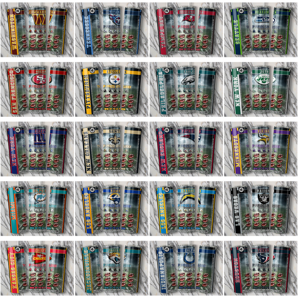 32 NFL Team Lottery Ticket Tumbler Wraps: JPG Bundle for Sublimation
