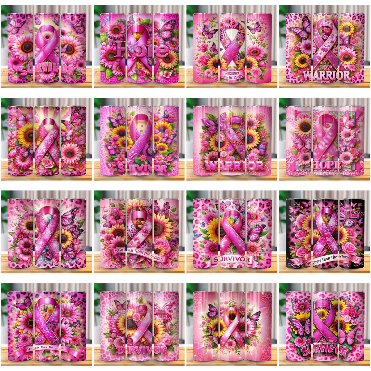Pink Ribbon Cancer Awareness Tumbler Wraps Bundle (25 JPG Designs)

