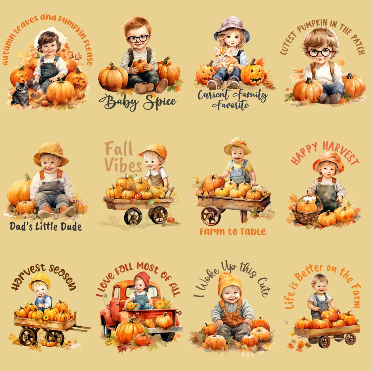 Adorable Fall Farm Baby PNG Bundle: 23 Cute Designs
