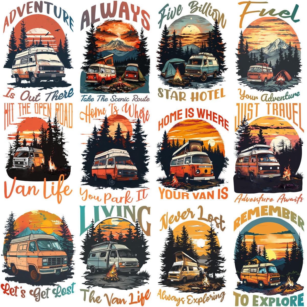 15 Stunning Mountain Van Life Camp Designs: PNG Bundle for Your Adventure