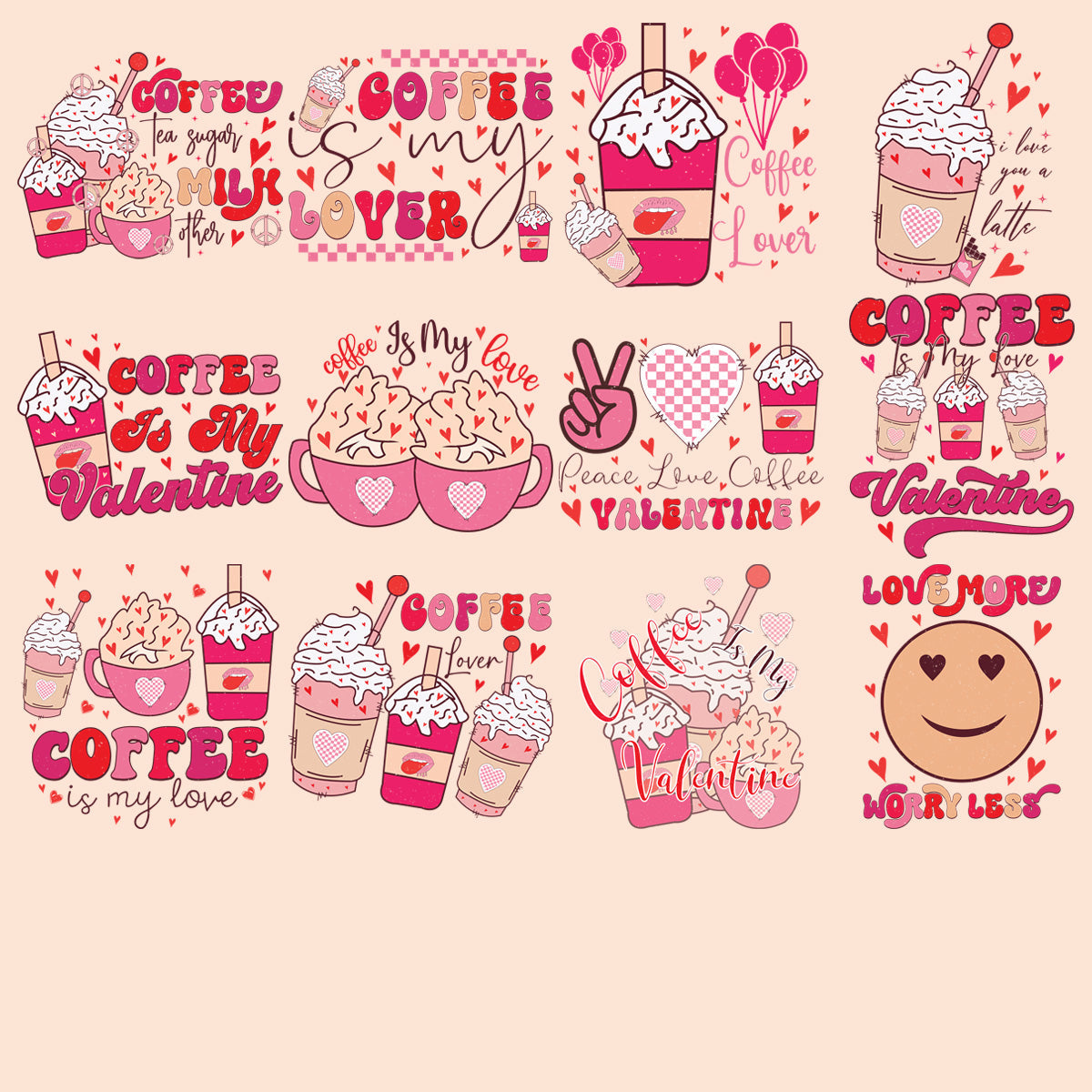 11 Romantic Coffee Valentine's Day PNG Designs Bundle