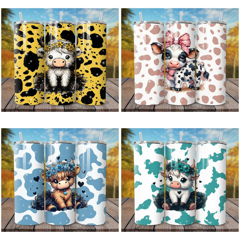 7 Adorable Cow Tumbler Wrap Designs: JPG Bundle for Sublimation
